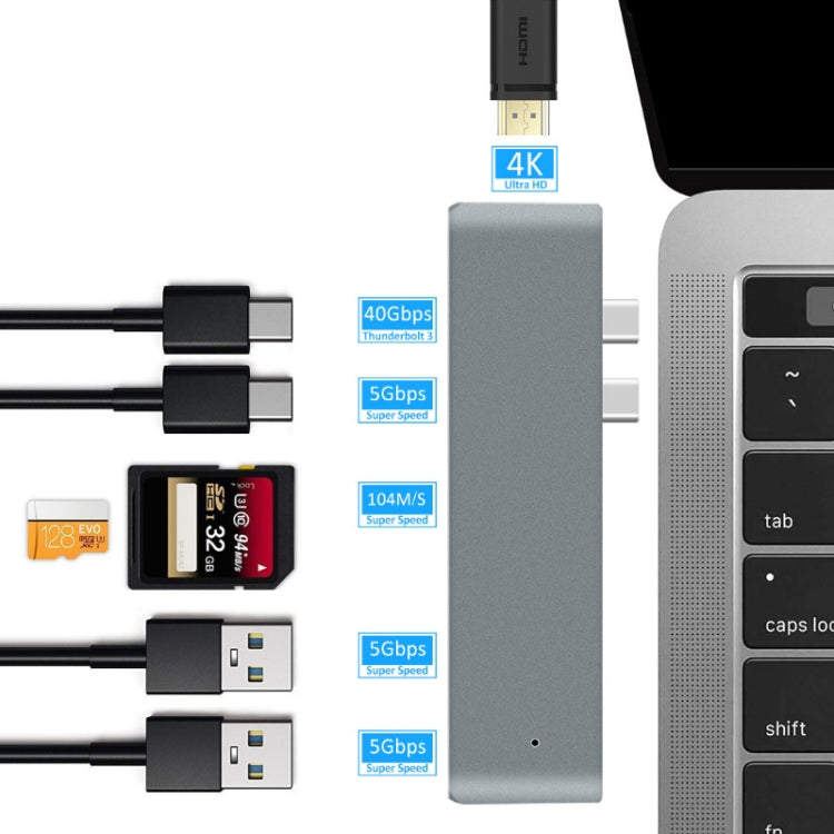 7 In 1 100W USB 3.1 To 20VPD+Card Reader Data+HUB+HDMI 4K Converter(Gray) - free shipping - PMC TechLife - Order now!