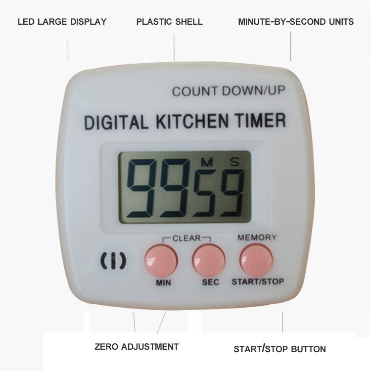 Kitchen Timer Digital Electronic Loud Alarm Magnetic Backing With Holder for Cooking Baking Sports Games Office(White) - Digital Countdown by PMC Jewellery | Online Shopping South Africa | PMC Jewellery | Buy Now Pay Later Mobicred