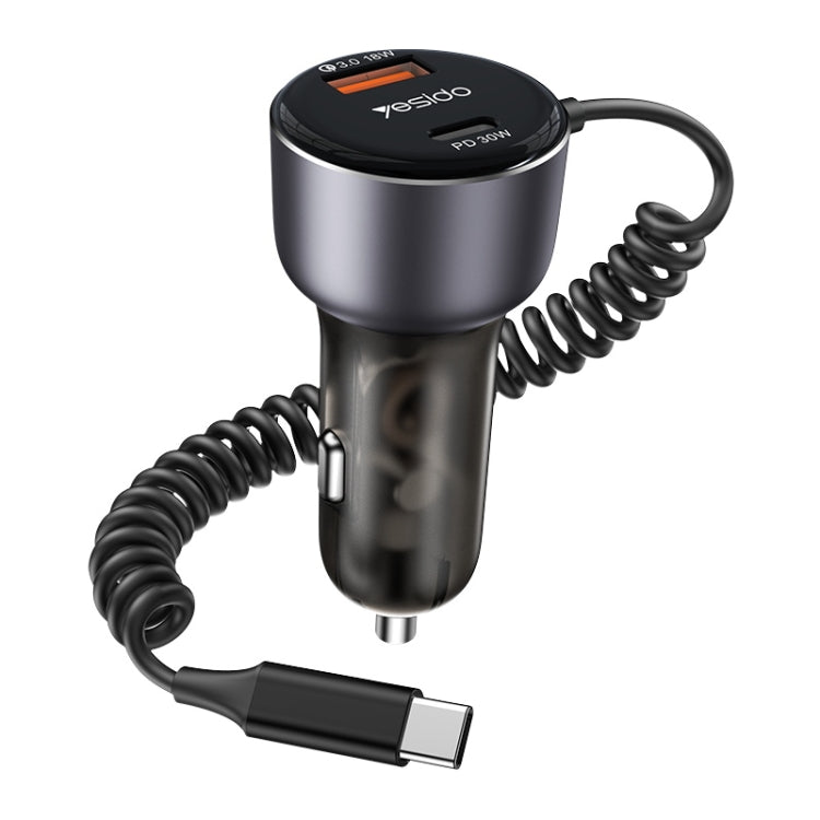 Yesido Y56 60W PD + QC3.0 Dual Port Car Charger with USB-C / Type-C Spring Data Cable - Car Charger by Yesido | Online Shopping South Africa | PMC Jewellery | Buy Now Pay Later Mobicred