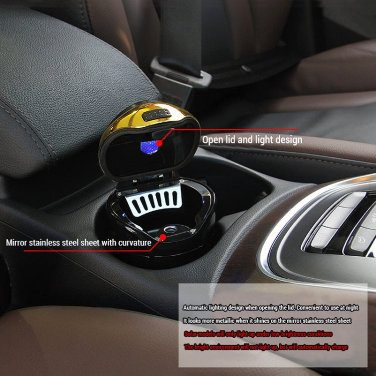 N12B Car Creative Ashtray Solar Power With Light And Cover Car Supplies (Gold) - free shipping - PMC TechLife - Order now!