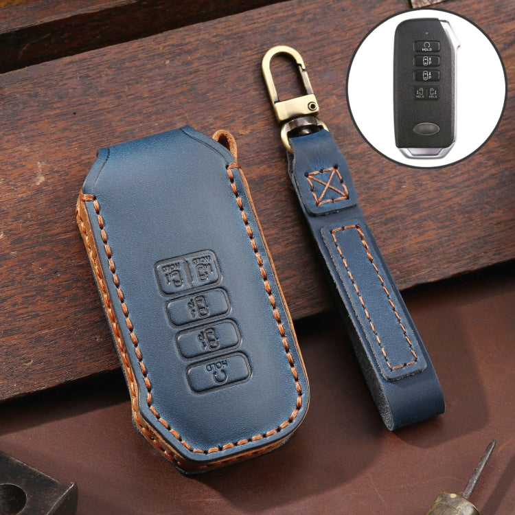 For Kia 5-button Hallmo Car Cowhide Leather Key Protective Cover Key Case(Blue) - Car Key Cases by Hallmo | Online Shopping South Africa | PMC TechLife | Buy Now Pay Later Mobicred