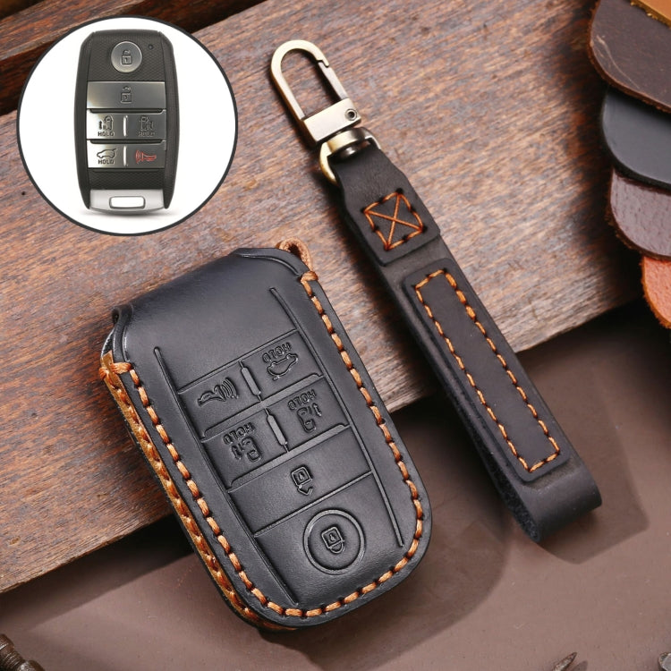 For Kia C134 6-button Hallmo Car Cowhide Leather Key Protective Cover Key Case(Black) - free shipping - PMC TechLife - Order now!
