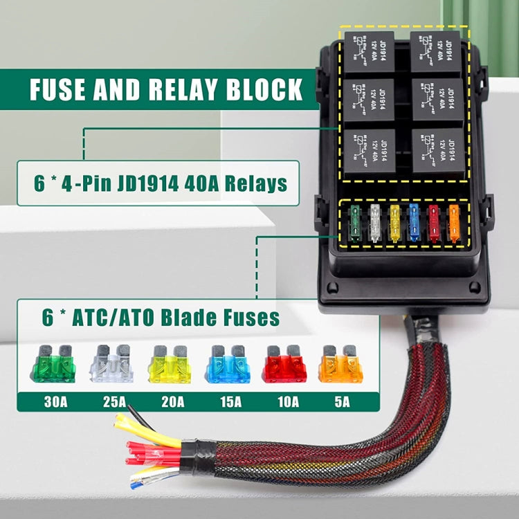 12V 4 Pin Car 6 Slots IP66 Waterproof Relay Fuse Box with Cable - Fuse by PMC TechLife | Online Shopping South Africa | PMC TechLife | Buy Now Pay Later Mobicred