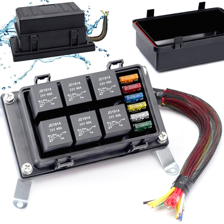 24V 4 Pin Car 6 Slots IP66 Waterproof Relay Fuse Box with Cable - Fuse by PMC TechLife | Online Shopping South Africa | PMC TechLife | Buy Now Pay Later Mobicred