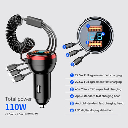 BW15 110W 3 in 1 Charging Cable & Dual USB Port Car Charger (Red) - Car Charger by PMC Jewellery | Online Shopping South Africa | PMC Jewellery | Buy Now Pay Later Mobicred