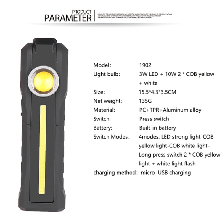 1902A Folding Magnet Car Inspection Light Work Maintenance Lamp Emergency COB LED USB Charging Lamp - Other Tools by PMC Jewellery | Online Shopping South Africa | PMC Jewellery