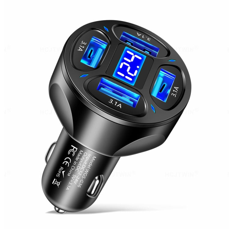 WGS-G36 3.1A 4 in 1 Digital Display Car Charger with Voltmeter (Black) - Car Charger by PMC TechLife | Online Shopping South Africa | PMC TechLife | Buy Now Pay Later Mobicred