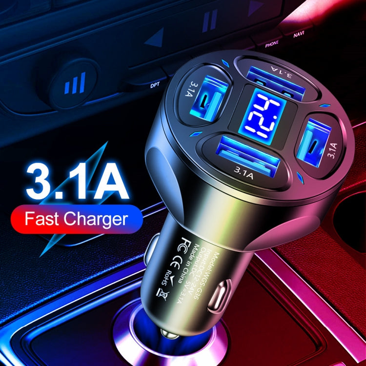 WGS-G36 3.1A 4 in 1 Digital Display Car Charger with Voltmeter (Black) - Car Charger by PMC TechLife | Online Shopping South Africa | PMC TechLife | Buy Now Pay Later Mobicred