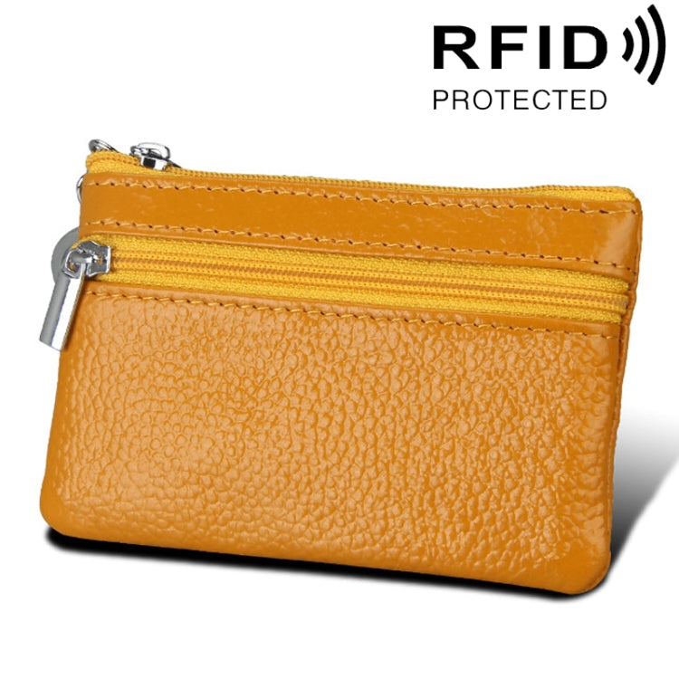 Cowhide Leather Zipper Solid Color Horizontal Card Holder Wallet RFID Blocking Coin Purse Card Bag Protect Case, Size: 11.4*7.4cm(Yellow) - Antimagnetic RFID Package by PMC Jewellery | Online Shopping South Africa | PMC Jewellery | Buy Now Pay Later Mobicred