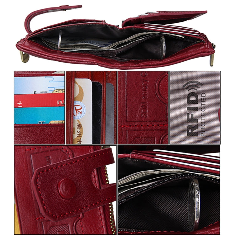 Genuine Cowhide Leather Crazy Horse Texture Zipper 3-folding Card Holder Wallet RFID Blocking Coin Purse Card Bag Protect Case for Men, Size: 12*9.5*3.5cm(Red) - Antimagnetic RFID Package by PMC Jewellery | Online Shopping South Africa | PMC Jewellery | Buy Now Pay Later Mobicred