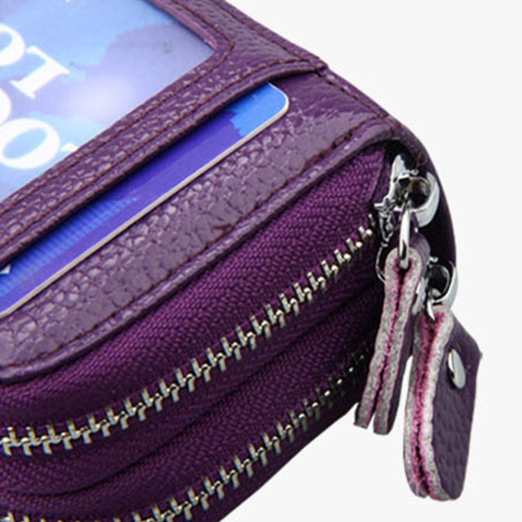 Genuine Leather Dual Layer Zipper Card Holder Wallet RFID Blocking Purse, Size: 10.5x7.0x4.0cm(Coffee) - free shipping - PMC Jewellery - Order now!