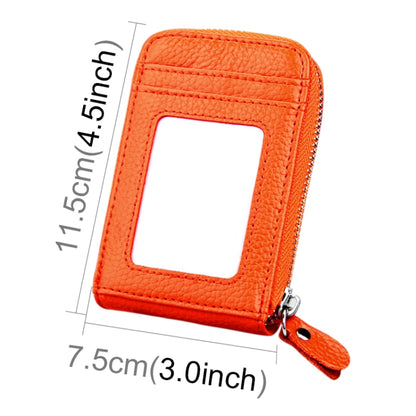 Genuine Cowhide Leather Solid Color Zipper Vertical Card Holder Wallet RFID Blocking Card Bag Protect Case with 12 Card Slots, Size: 11.5*7.5cm(Orange) - Antimagnetic RFID Package by PMC Jewellery | Online Shopping South Africa | PMC Jewellery | Buy Now Pay Later Mobicred