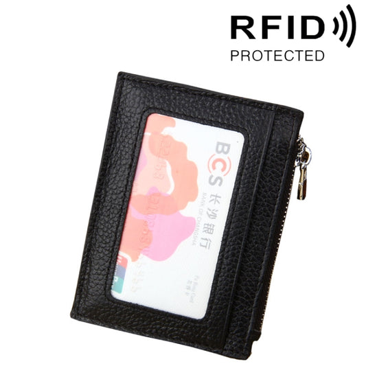 Cowhide Leather Solid Color Zipper Card Holder Wallet RFID Blocking Card Bag Protect Case Coin Purse, Size: 11*8*1.5cm(Black) - Antimagnetic RFID Package by PMC Jewellery | Online Shopping South Africa | PMC Jewellery | Buy Now Pay Later Mobicred