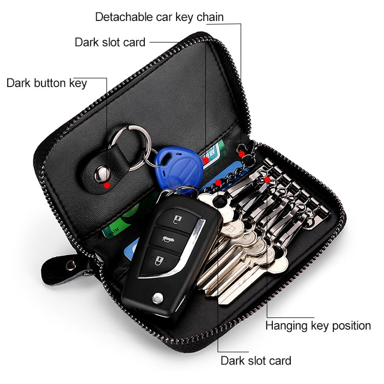 9106 Large-capacity Zipper Leather Keys Holder Bag Multi-function Wallet(Blue) - Wallets by PMC TechLife | Online Shopping South Africa | PMC TechLife