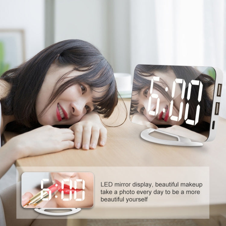TS-8201-HW Multifunctional LED Makeup Mirror Desk Clock Automatic Photosensitive Electronic Alarm(Black) - Alarm Clocks by PMc TechLife | Online Shopping South Africa | PMc TechLife | Buy Now Pay Later Mobicred