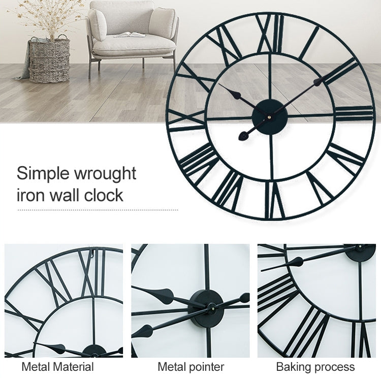 40cm Retro Living Room Iron Round Roman Numeral Mute Decorative Wall Clock (Black) - Wall Clock by PMc TechLife | Online Shopping South Africa | PMc TechLife | Buy Now Pay Later Mobicred