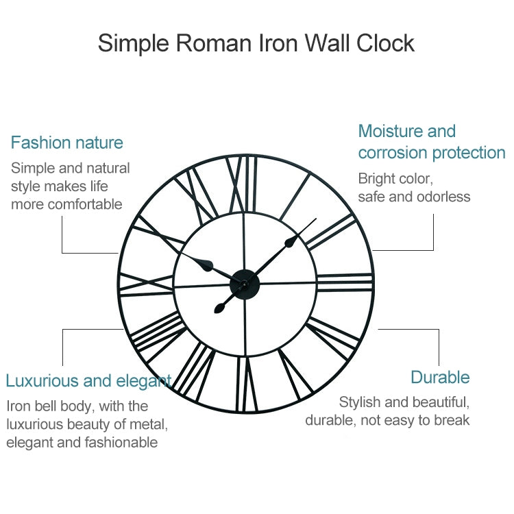 40cm Retro Living Room Iron Round Roman Numeral Mute Decorative Wall Clock (Silver) - Wall Clock by PMc TechLife | Online Shopping South Africa | PMc TechLife | Buy Now Pay Later Mobicred