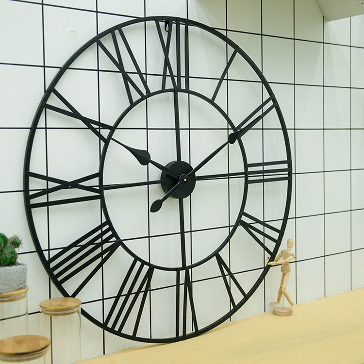 45cm Retro Living Room Iron Round Roman Numeral Mute Decorative Wall Clock (Black) - Wall Clock by PMc TechLife | Online Shopping South Africa | PMc TechLife | Buy Now Pay Later Mobicred