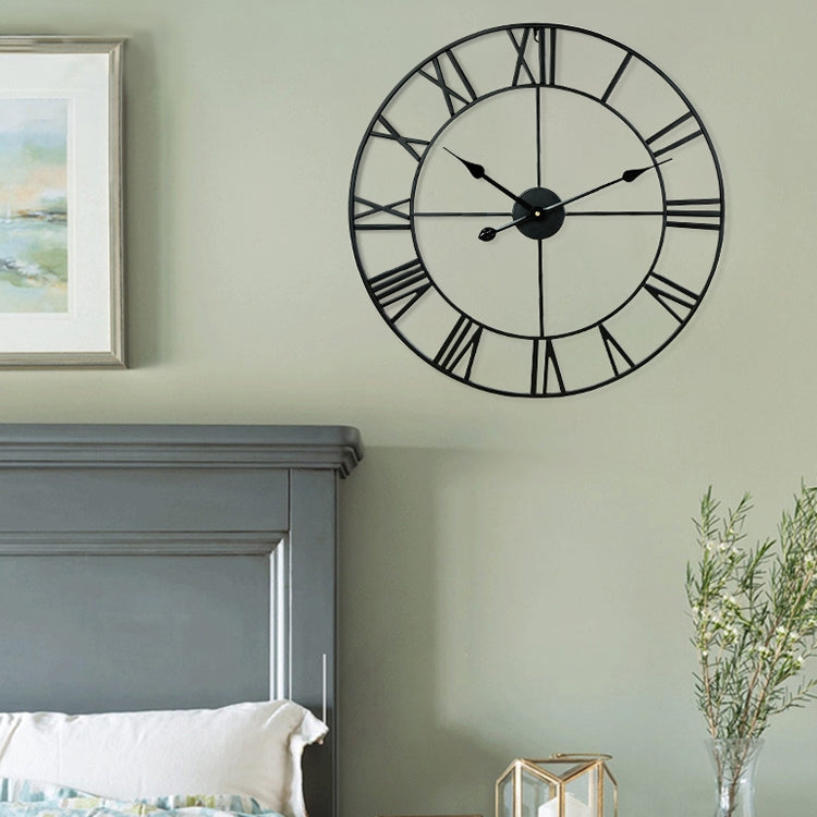45cm Retro Living Room Iron Round Roman Numeral Mute Decorative Wall Clock (Silver) - Wall Clock by PMc TechLife | Online Shopping South Africa | PMc TechLife | Buy Now Pay Later Mobicred