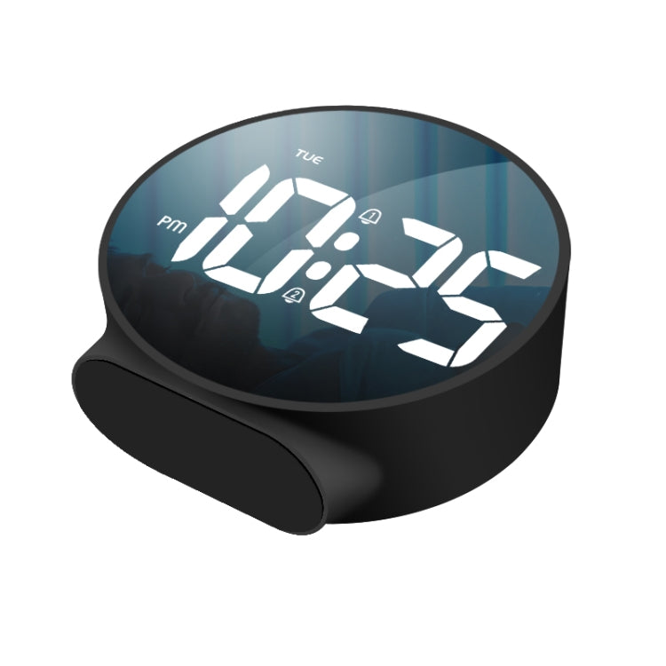 8816 LED Mirror Round Dual-purpose Alarm Clock (Black) - Novelty Clock by PMc TechLife | Online Shopping South Africa | PMc TechLife | Buy Now Pay Later Mobicred