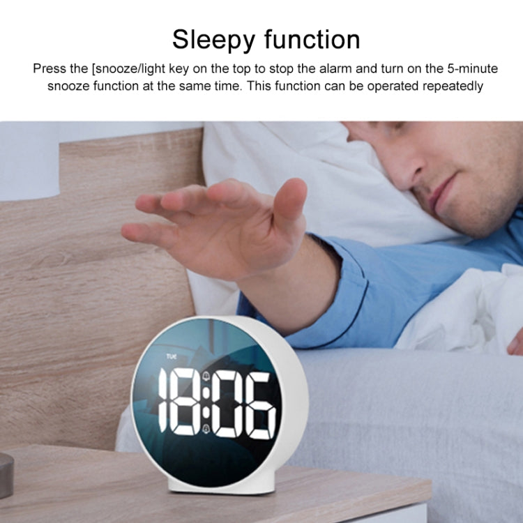 8816 LED Mirror Round Dual-purpose Alarm Clock (White) - Novelty Clock by PMc TechLife | Online Shopping South Africa | PMc TechLife | Buy Now Pay Later Mobicred