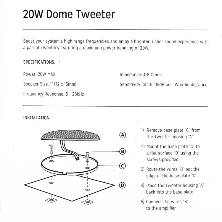 2 PCS CQS-68 20W 105dB Car Dome Tweeter Audio Loudspeaker Treble Speaker - Car Amplifiers by PMC Jewellery | Online Shopping South Africa | PMC Jewellery