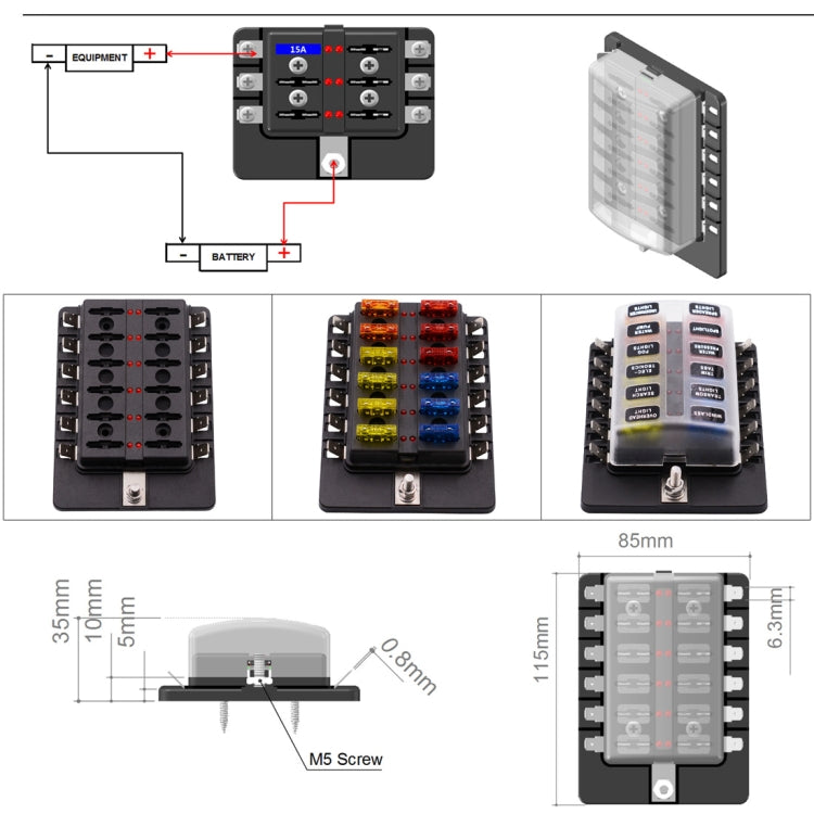 1 in 12 Out Fuse Box PC Terminal Block Fuse Holder Kits with LED Warning Indicator for Auto Car Truck Boat - Fuse by PMC Jewellery | Online Shopping South Africa | PMC Jewellery