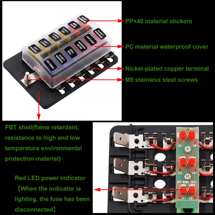 1 in 12 Out Fuse Box PC Terminal Block Fuse Holder Kits with LED Warning Indicator for Auto Car Truck Boat - Fuse by PMC Jewellery | Online Shopping South Africa | PMC Jewellery