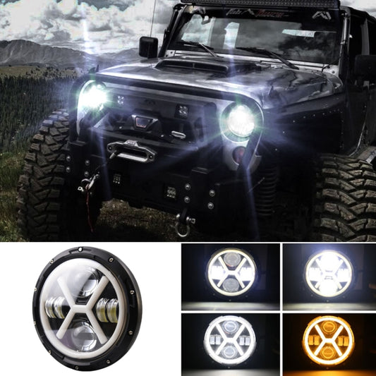 7 inch H4 DC 9V-30V 6000LM 6000K/3000K 55W IP67 4LED Lamp Beads Car Round Shape X LED Headlight Lamps for Jeep Wrangler, with Angel Eye - Work Lights by PMC Jewellery | Online Shopping South Africa | PMC Jewellery | Buy Now Pay Later Mobicred