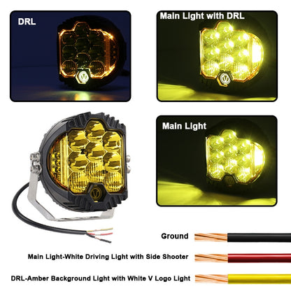 OL-1950Y 5 inch DC12V-30V 5000LM 6500K 50W Car LED Light on Three Sides Headlight for Jeep Wrangler (Gold Light) - Work Lights by PMC Jewellery | Online Shopping South Africa | PMC Jewellery | Buy Now Pay Later Mobicred