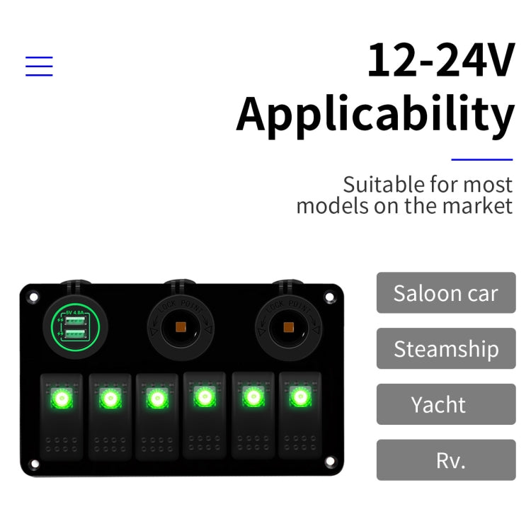 Multi-functional Combination Switch Panel 12V / 24V 6 Way Switches + Dual USB Charger for Car RV Marine Boat (Red Light) - Car Switches by PMC TechLife | Online Shopping South Africa | PMC TechLife | Buy Now Pay Later Mobicred