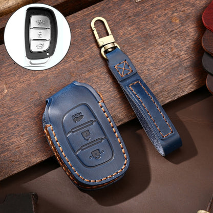 Hallmo Car Cowhide Leather Key Protective Cover Key Case for Hyundai IX35 B Style(Blue) - Car Key Cases by Hallmo | Online Shopping South Africa | PMC Jewellery | Buy Now Pay Later Mobicred