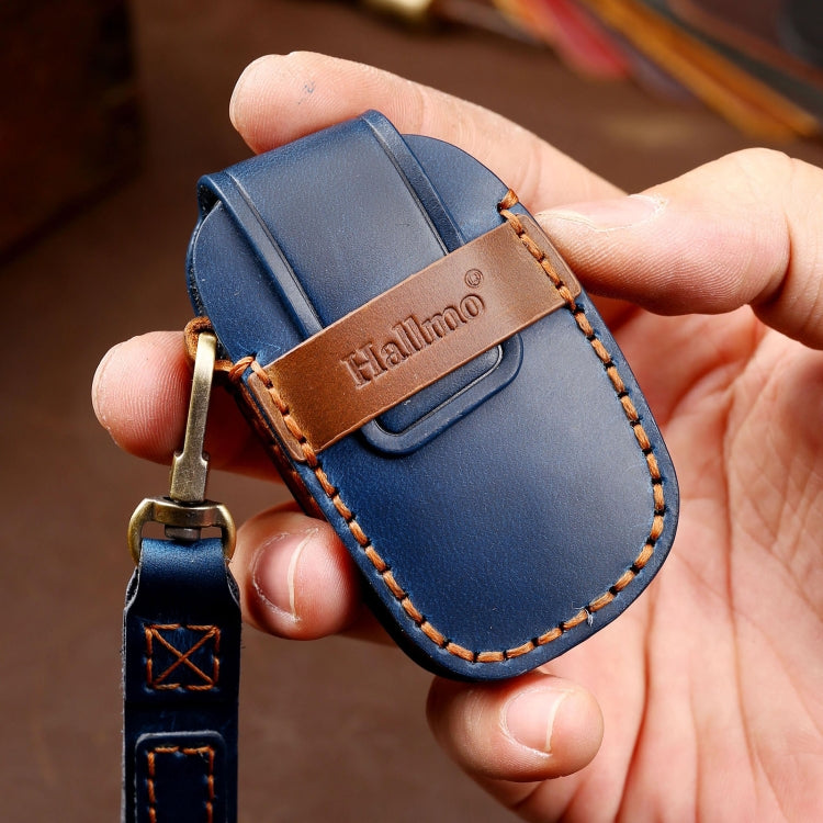 Hallmo Car Cowhide Leather Key Protective Cover Key Case for Hyundai IX35 B Style(Blue) - Car Key Cases by Hallmo | Online Shopping South Africa | PMC TechLife | Buy Now Pay Later Mobicred