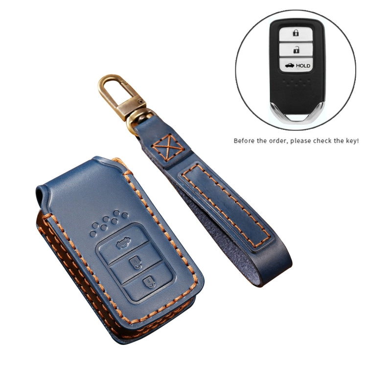 Hallmo Car Cowhide Leather Key Protective Cover Key Case for Honda Civic / Accord 3-button Tail Box(Blue) - free shipping - PMC TechLife - Order now!
