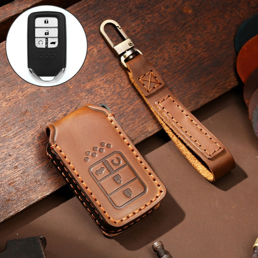 Hallmo Car Cowhide Leather Key Protective Cover Key Case for Honda 4-button(Brown) - Car Key Cases by Hallmo | Online Shopping South Africa | PMC Jewellery | Buy Now Pay Later Mobicred