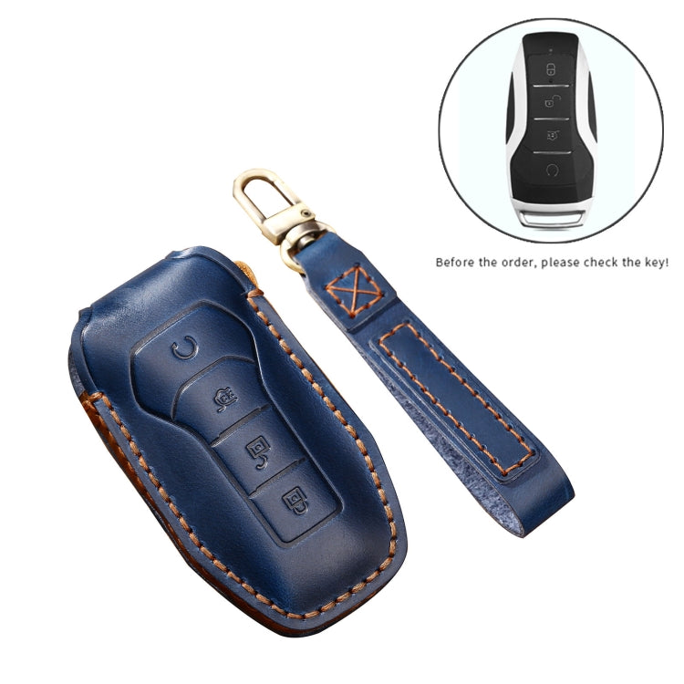 Hallmo Car Cowhide Leather Key Protective Cover Key Case for BYD(Brown) - Car Key Cases by Hallmo | Online Shopping South Africa | PMC Jewellery | Buy Now Pay Later Mobicred