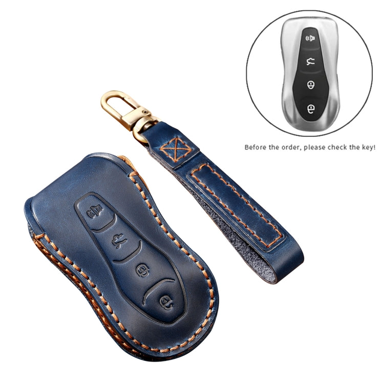 Hallmo Car Cowhide Leather Key Protective Cover Key Case for Geely Emgrand A Style(Blue) - Car Key Cases by Hallmo | Online Shopping South Africa | PMC Jewellery | Buy Now Pay Later Mobicred