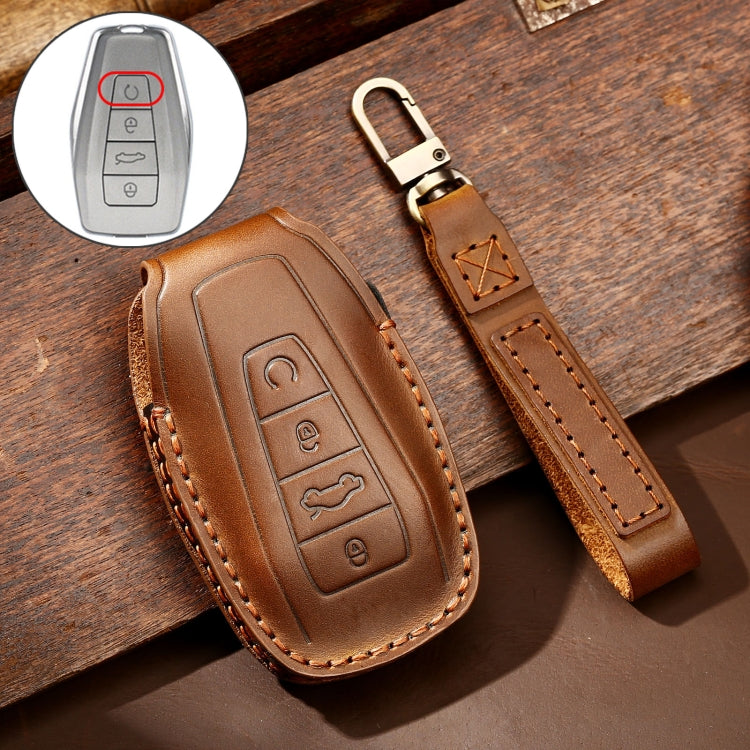 Hallmo Car Cowhide Leather Key Protective Cover Key Case for Geely Emgrand B Style(Brown) - Car Key Cases by Hallmo | Online Shopping South Africa | PMC TechLife | Buy Now Pay Later Mobicred