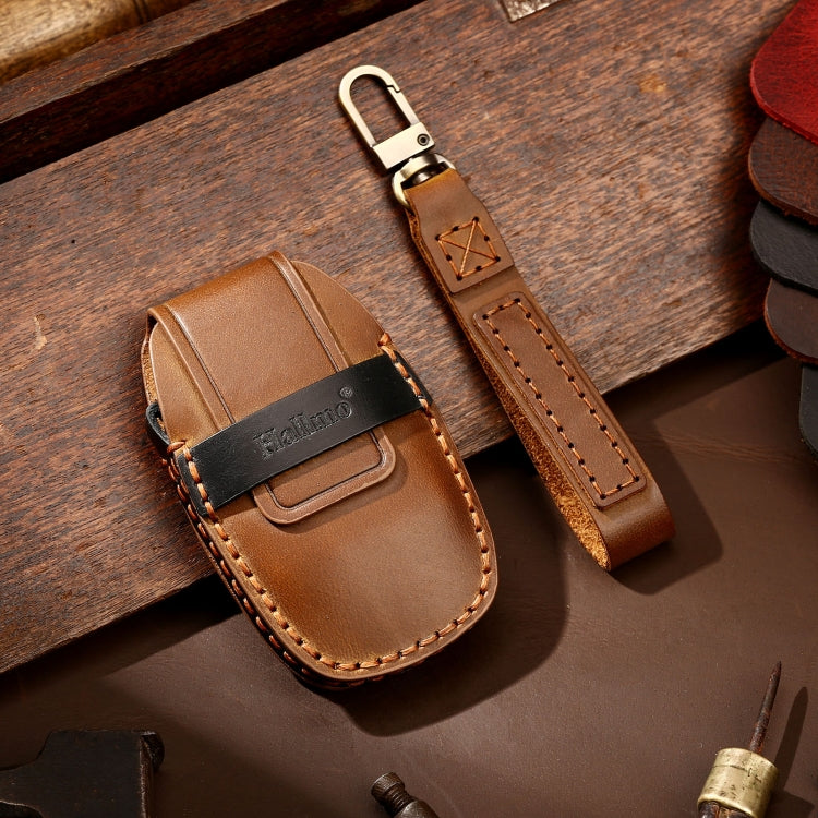 Hallmo Car Cowhide Leather Key Protective Cover Key Case for Geely Emgrand B Style(Brown) - Car Key Cases by Hallmo | Online Shopping South Africa | PMC TechLife | Buy Now Pay Later Mobicred