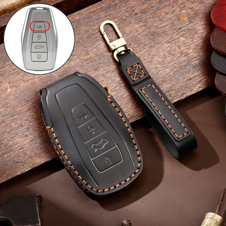 Hallmo Car Cowhide Leather Key Protective Cover Key Case for Geely Emgrand C Style(Black) - Car Key Cases by Hallmo | Online Shopping South Africa | PMC Jewellery | Buy Now Pay Later Mobicred