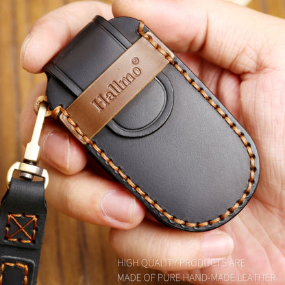 Hallmo Car Cowhide Leather Key Protective Cover Key Case for Jeep Compass(Black) - Car Key Cases by Hallmo | Online Shopping South Africa | PMC Jewellery | Buy Now Pay Later Mobicred