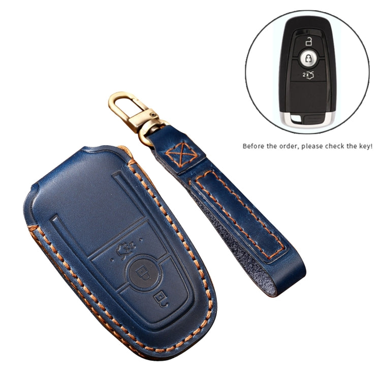 Hallmo Car Cowhide Leather Key Protective Cover Key Case for Ford Focus B Style(Blue) - free shipping - PMC TechLife - Order now!