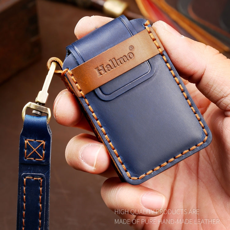 Hallmo Car Cowhide Leather Key Protective Cover Key Case for Mazda Axela 2-button(Blue) - Car Key Cases by Hallmo | Online Shopping South Africa | PMC TechLife | Buy Now Pay Later Mobicred