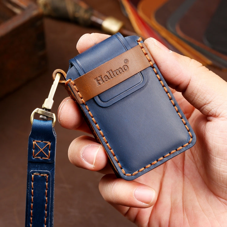 Hallmo Car Cowhide Leather Key Protective Cover Key Case for Volvo 5-button(Blue) - Car Key Cases by Hallmo | Online Shopping South Africa | PMC TechLife | Buy Now Pay Later Mobicred