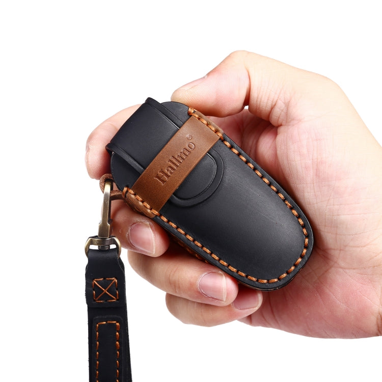 Hallmo Car Cowhide Leather Key Protective Cover Key Case for Hyundai 4-button Start(Brown) - Car Key Cases by Hallmo | Online Shopping South Africa | PMC TechLife | Buy Now Pay Later Mobicred