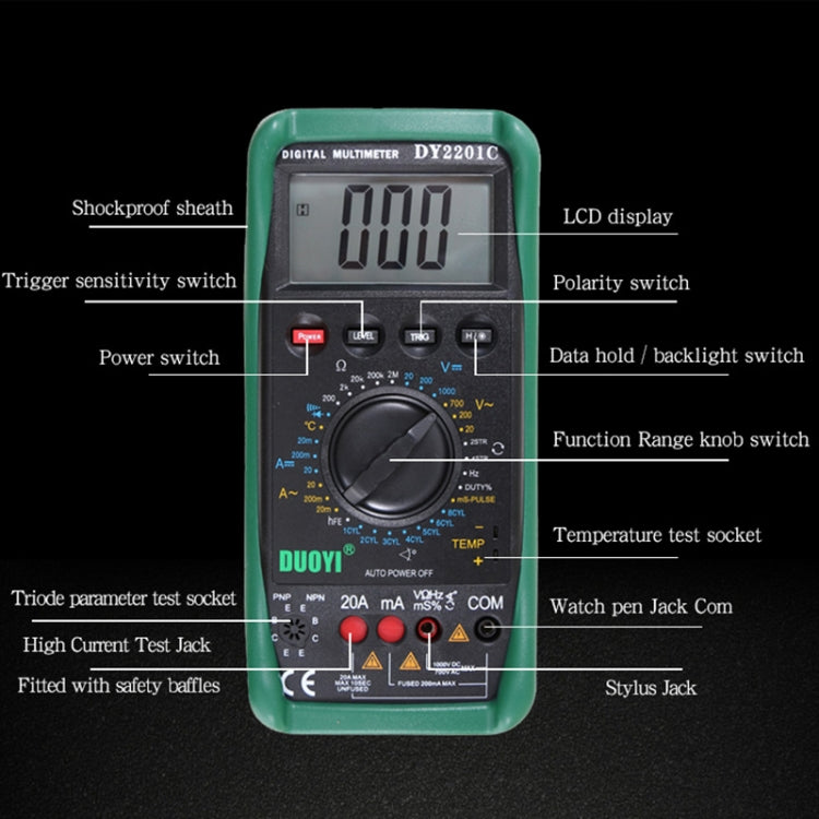 DUOYI DY2201C Car High-precision Digital Multi-function Maintenance Automatic Universal Meter - Electronic Test by DUOYI | Online Shopping South Africa | PMC Jewellery | Buy Now Pay Later Mobicred