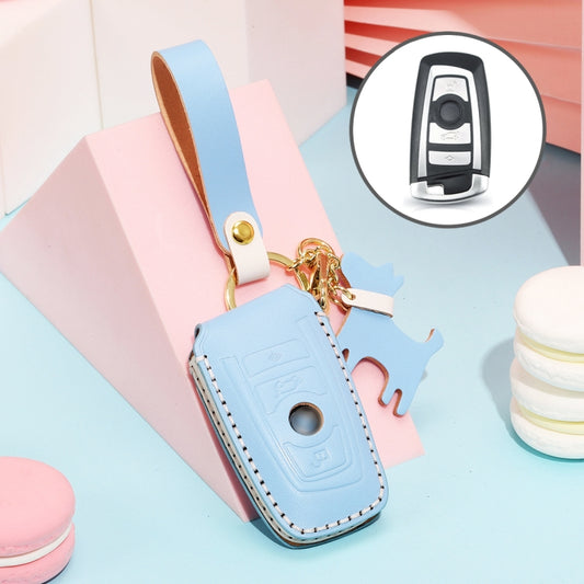 Hallmo Car Female Style Cowhide Leather Key Protective Cover for BMW, A Type(Sky Blue) - Car Key Cases by Hallmo | Online Shopping South Africa | PMC Jewellery | Buy Now Pay Later Mobicred