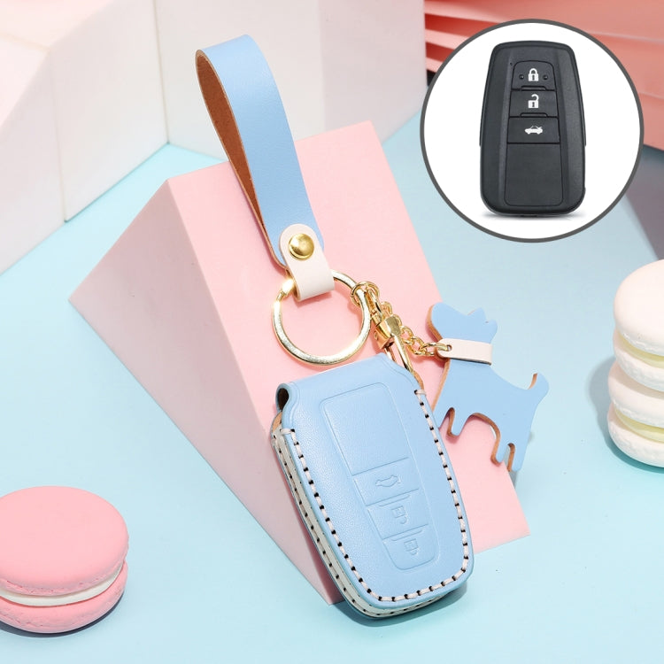 Hallmo Car Female Style Cowhide Leather Key Protective Cover for Toyota(Sky Blue) - Car Key Cases by Hallmo | Online Shopping South Africa | PMC Jewellery | Buy Now Pay Later Mobicred