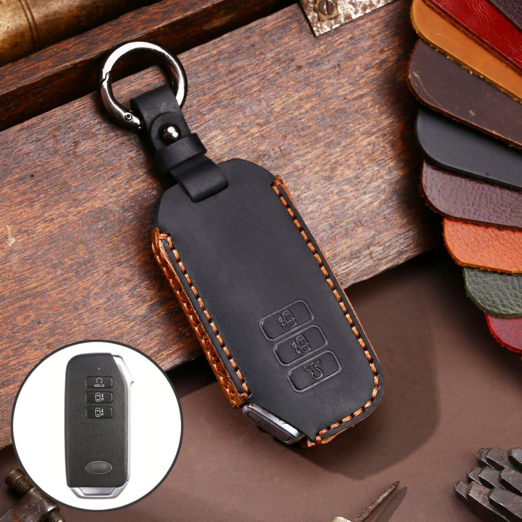 Hallmo Car Cowhide Leather Key Protective Cover for KIA(Black) - Car Key Cases by Hallmo | Online Shopping South Africa | PMC Jewellery | Buy Now Pay Later Mobicred