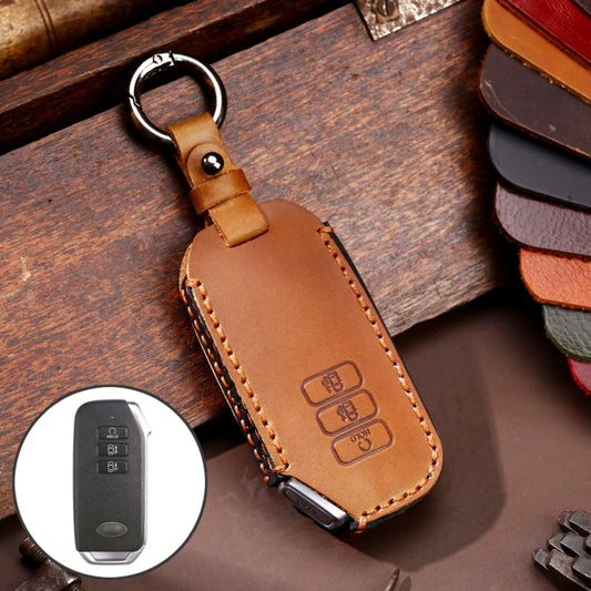 Hallmo Car Cowhide Leather Key Protective Cover for KIA(Brown) - Car Key Cases by Hallmo | Online Shopping South Africa | PMC Jewellery | Buy Now Pay Later Mobicred